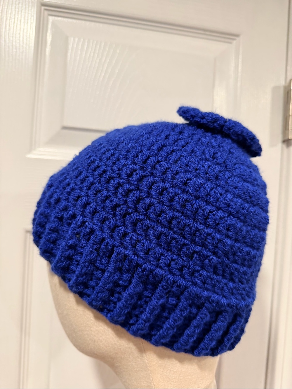 Handmade Crochet Wild Blueberry Beanie Hat Maine Made Royal Blue Adult One Size - Picture 3 of 7